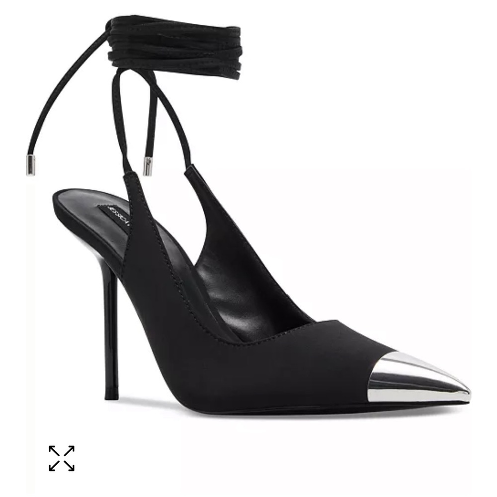 Steve Madden Jessica Rich Mira Black Ankle Wrap Heeled Pumps